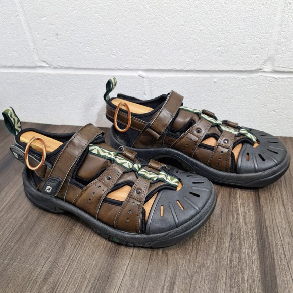 FootJoy Men's Brown Leather Spiked Golf Sandals Shoes 45625 Size 9 M Breathable - Picture 2 of 12